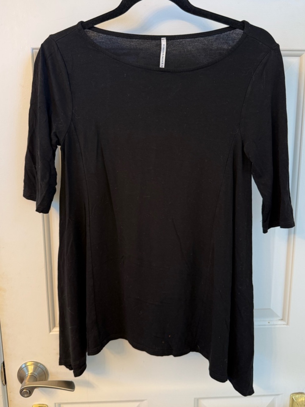 S-Twelve Black Scoop Neck Elbow Sleeve Tunic